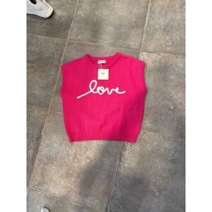Mittoshop Womens Hot Pink Love Graphic Knit Sweater Vest Crew Neck Small NWT